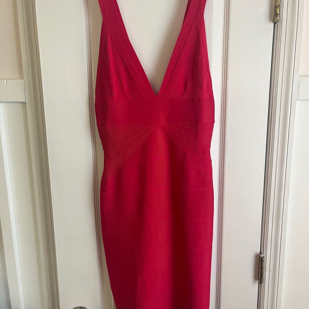 Herve Leger Vibrant Pink Backless Dress